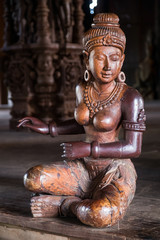 Wooden statue of Goddess woman in Sanctuary of Truth,  Pattaya