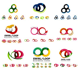 Set of company logotype branding designs, swirl infinity loop concept icons isolated on white