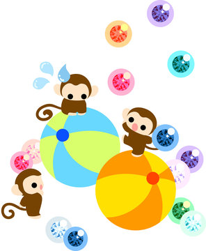 Monkeys having a dancer on the balls, and juggling with balls