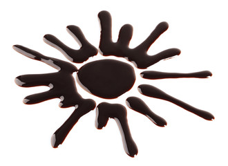 Silhouette of drawn chocolate sun, isolated on white