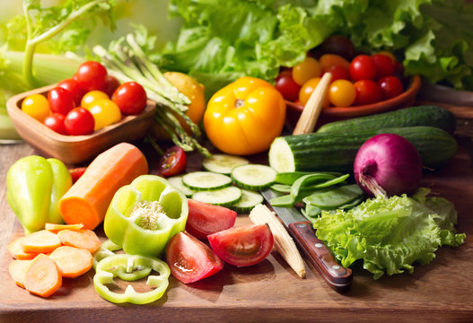 Fresh Vegetables On Cutting Board