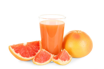 Fototapeta na wymiar Citrus juice and fresh fruits isolated on white