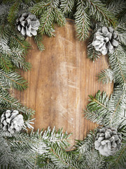 Christmas background with decoration with cones and twigs
