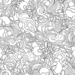 Abstract hand-drawn seamless pattern. Black and white zentangle style background.
