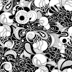 Abstract hand-drawn seamless pattern. Black and white zentangle style background.