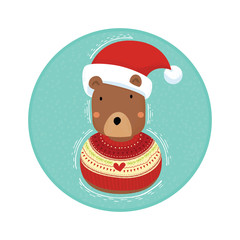 Vector Illustration of Bear Character in Christmas Sweater