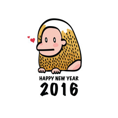 Vector Illustration of Monkey New Year 2016 Hand Draw