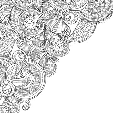 Doodle black and white abstract hand-drawn decorative border. 