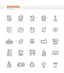 Set of school, college line flat design icons and infographics elements. Back to school