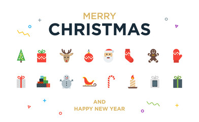 Christmas Greeting Card with lettering, icons and elements