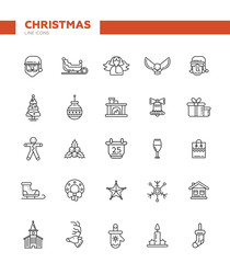 Set of Christmas and Happy New Year line flat design icons