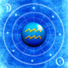 zodiac chart with the astrology symbol of sign of Aquarius
