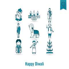 Diwali. Indian Festival Icons