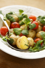 Baby potatoes, tomatoes and corn salad