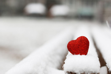 Fototapeta premium Snow hearts red winter two