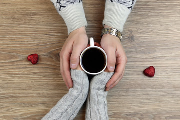 hand coffee background couple