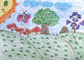 Desenho infantil de campo