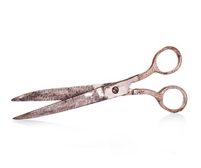 Vintage, old  scissors close-up isolated on a white background