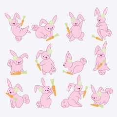 Obraz na płótnie Canvas 12 action of rabbit. Rabbit character.