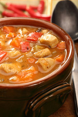 Chicken stew with hot chilli in bowl