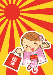 新年　福袋　喜び溢れるお姉さん