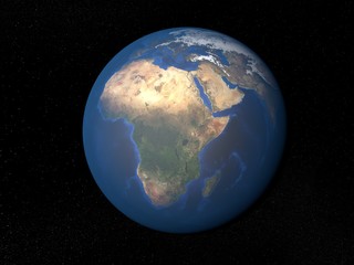 Earth from space Africa without clouds. Planet Earth in space with stars on the background.