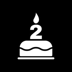 The birthday cake with candles in the form of number 2 icon. Birthday symbol. Flat