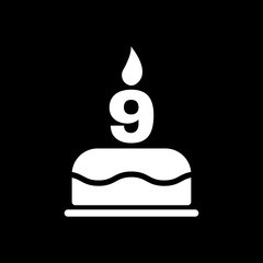 The birthday cake with candles in the form of number 9 icon. Birthday symbol. Flat