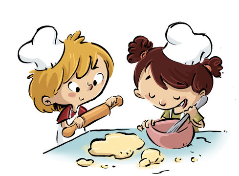 niños en la cocina cocinando