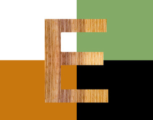 CLASSIC FONT or LETTER and colour design of ALPHABET E   in wood texture natural style