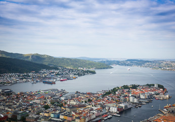 Naklejka na ściany i meble Top view of the city of Bergen . Norway