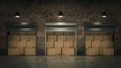 Shutter door or rolling door with cardboard boxes 3D