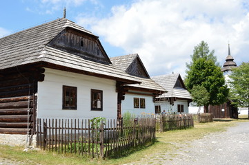 Fototapeta na wymiar Old houses in liptov village museum in Pribylina in Slovakia