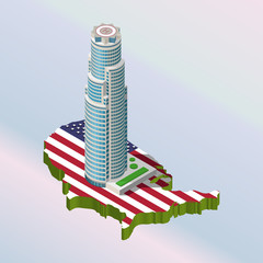 Modern illustration of an Isometric Bank Building in LA. 3d building icon.