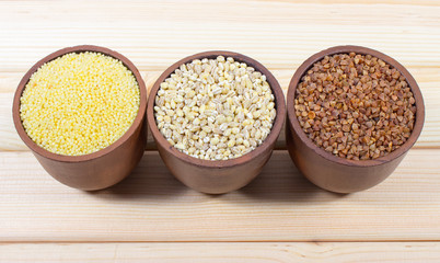 Pearl barley, buckwheat, millet groats