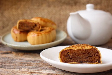 Festival moon cake with hot tea - Chinese cake