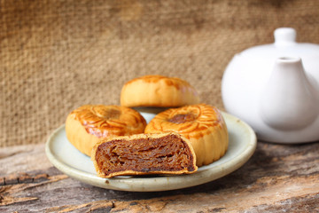 Festival moon cake with hot tea - Chinese cake