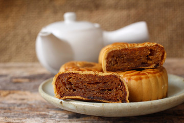 Festival moon cake with hot tea - Chinese cake