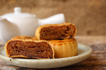 Festival moon cake with hot tea - Chinese cake
