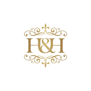 H&H Initial logo. Ornament ampersand monogram golden logo