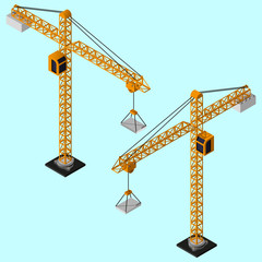 Modern isometric industrial cranes. Industrial cranes icon.