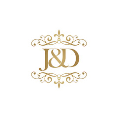 J&D Initial logo. Ornament ampersand monogram golden logo