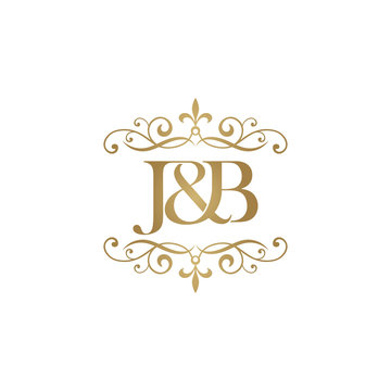 J&B Initial logo. Ornament ampersand monogram golden logo