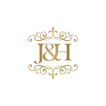 J&H Initial logo. Ornament ampersand monogram golden logo