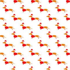 Pattern with dachshund in red Christmas suit