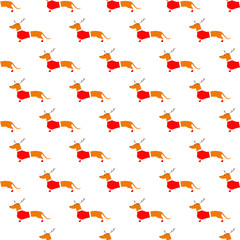 Pattern with dachshund in reindeer horns and Christmas suit