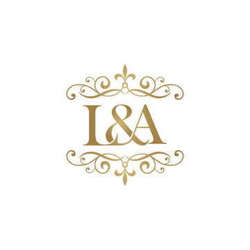 L&A Initial logo. Ornament ampersand monogram golden logo