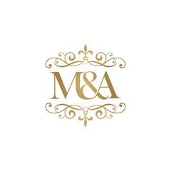 M&A Initial logo. Ornament ampersand monogram golden logo