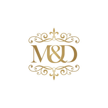 M&D Initial logo. Ornament ampersand monogram golden logo