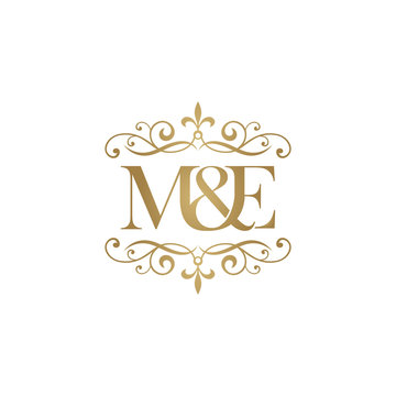 M&E Initial logo. Ornament ampersand monogram golden logo